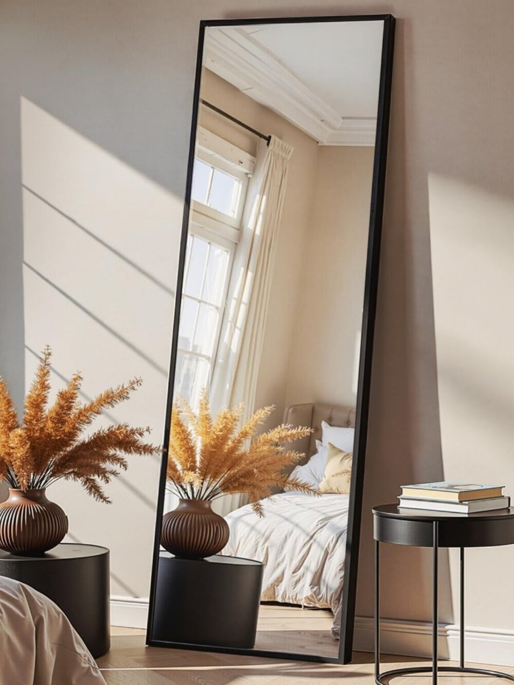 Large Full Length Floor Mirror 56"x15", Standing Body Mirror in Black - Stylish